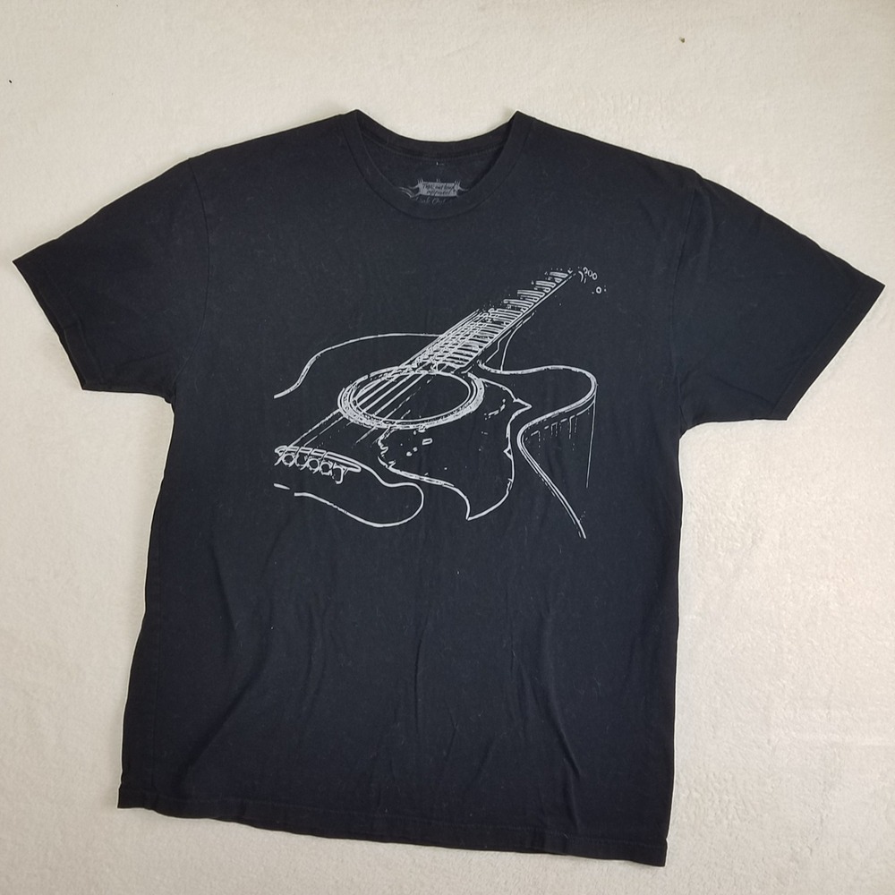 Think Out Loud Apparel Acoustic Guitar Graphic T-Shirt Black Mens‎ XL Cotton